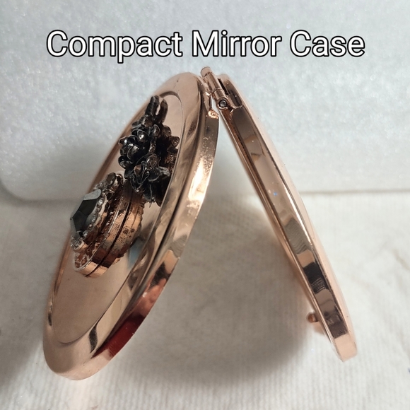 Rose Gold Compact Mirror Case w/ Black & Copper Jewels - Picture 9 of 15